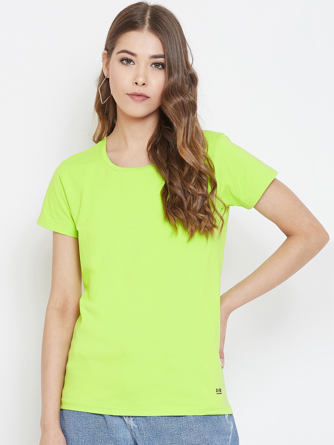 Buy Okane Women Lime Green Solid Round Neck T Shirt - Tshirts for Women ...