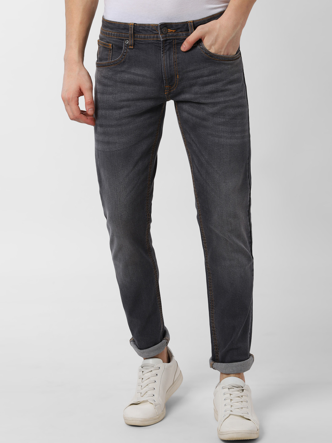 Buy Peter England Casuals Men Grey Skinny Fit Mid Rise Clean Look