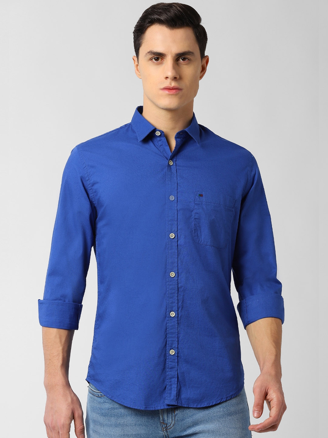peter england men solid casual blue shirt