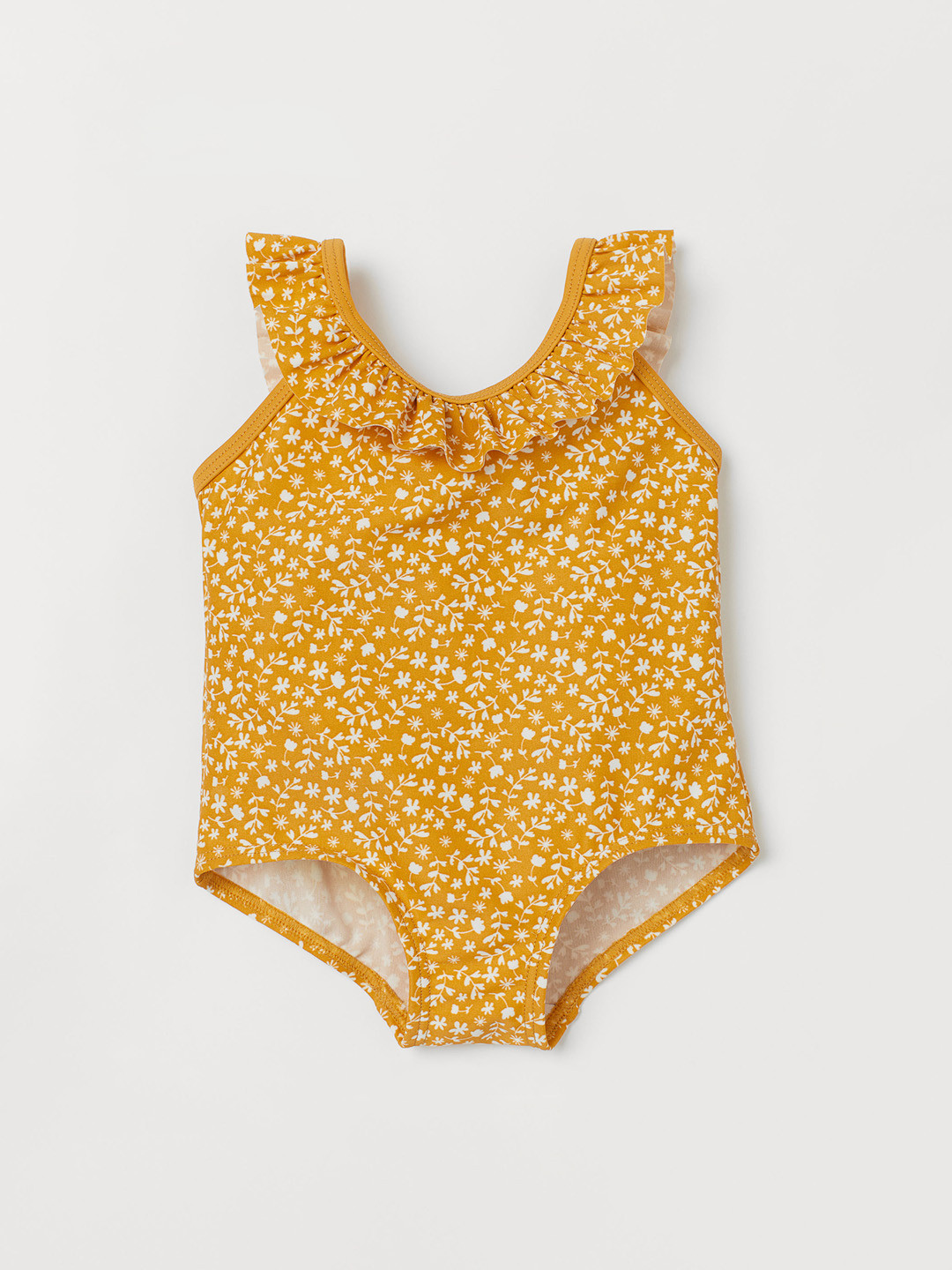 Buy H&M Girls Yellow & White Floral Printed Frill Trimmed Swimsuit Swimwear for Girls 12083730