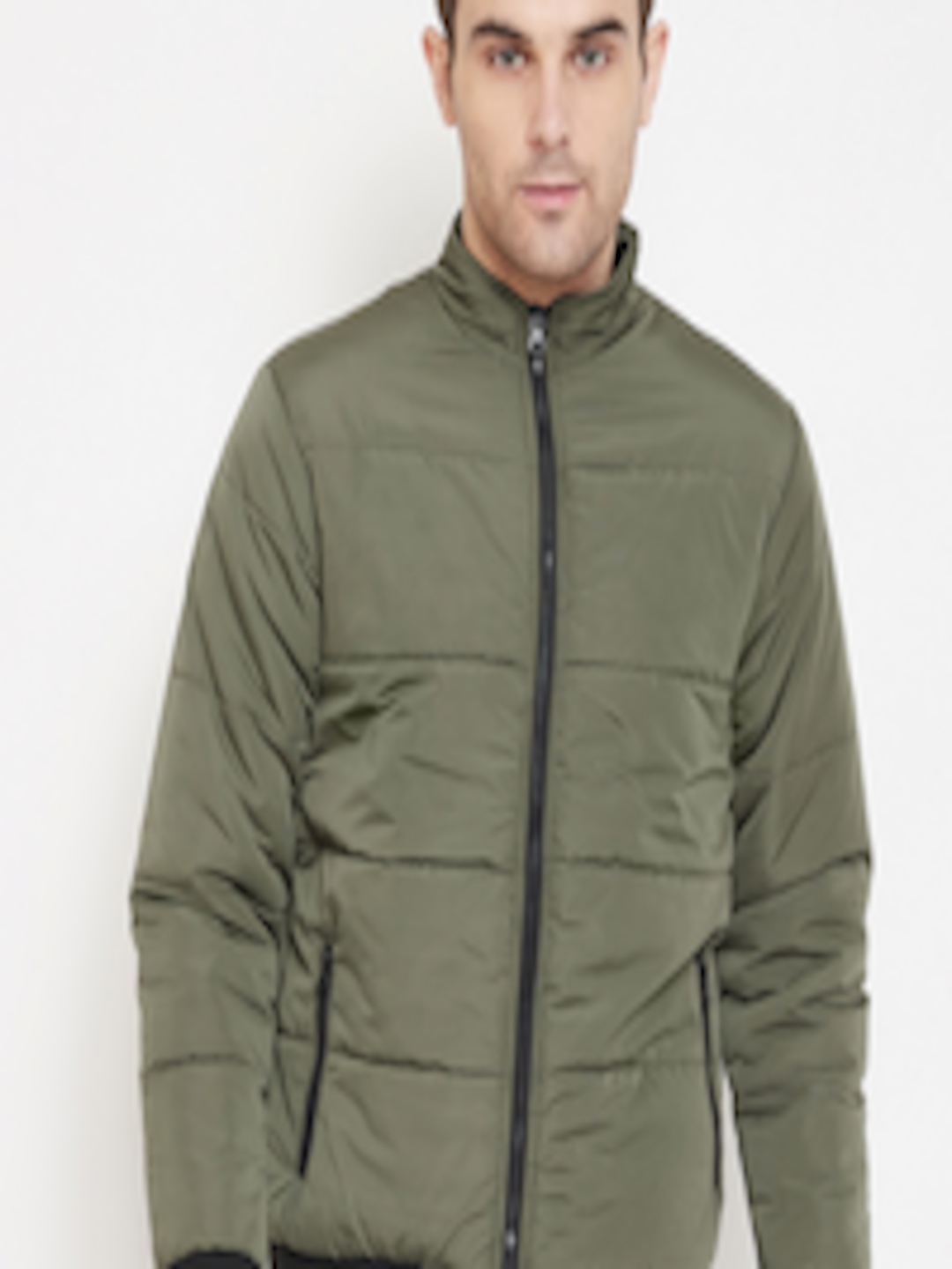 Buy PERFKT U Men Olive Green Solid Lightweight Padded Jacket - Jackets ...
