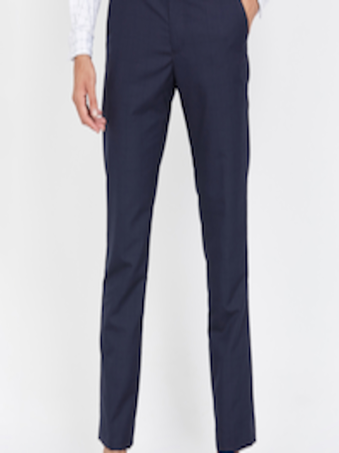 Buy CODE By Lifestyle Men Navy Blue Slim Fit Checked Formal Trousers ...