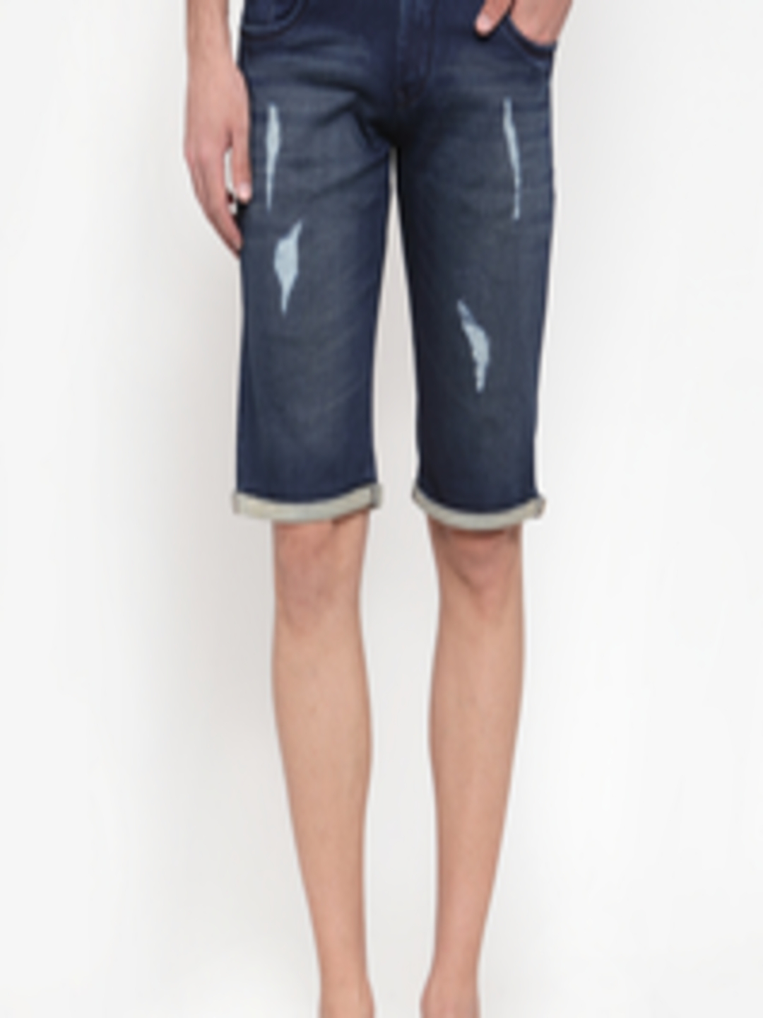 Buy Rodamo Men Blue Solid Distressed Denim Shorts - Shorts for Men ...