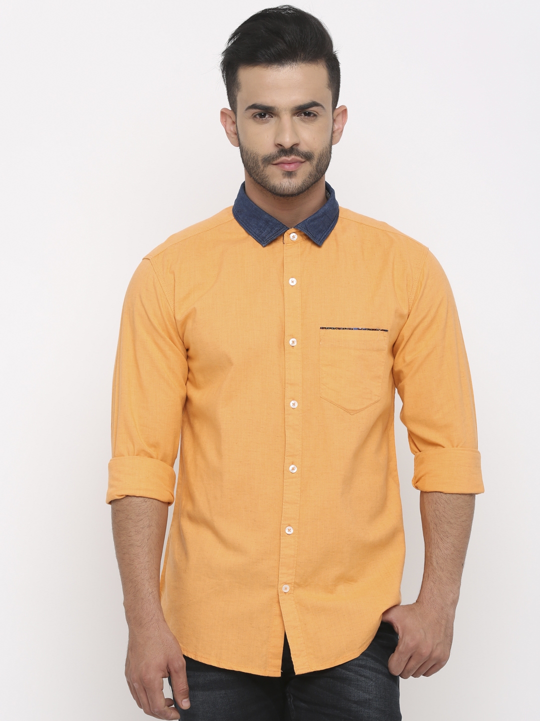 Buy WITH Men Orange Slim Fit Solid Casual Shirt - Shirts for Men ...