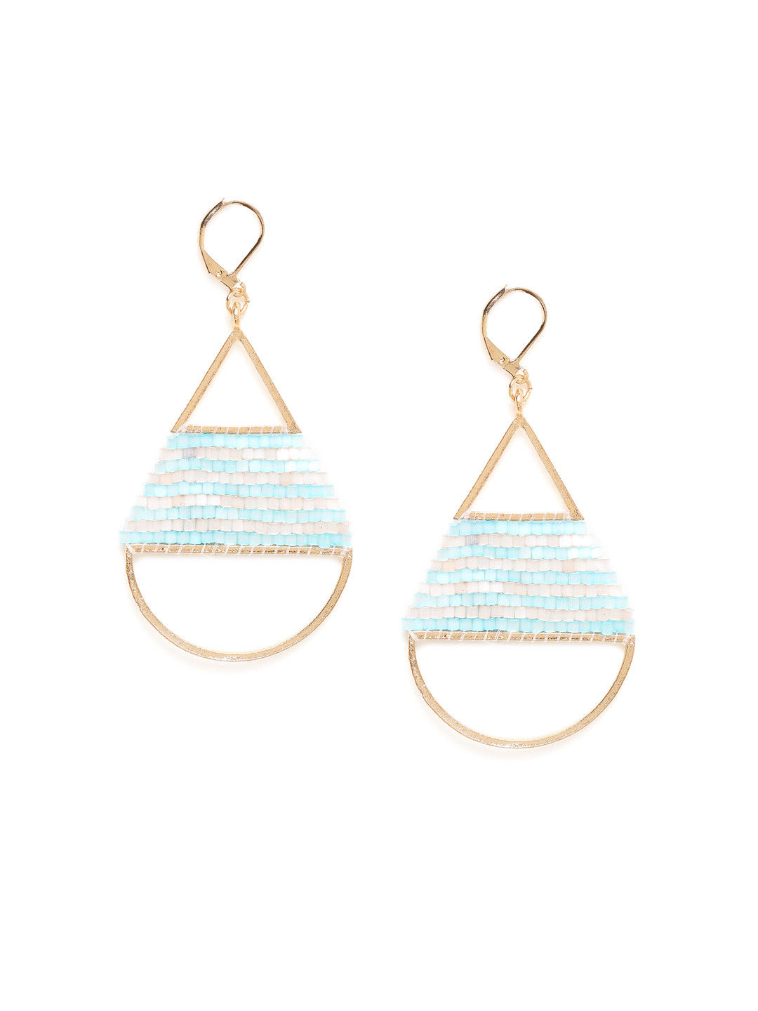Buy Chumbak Sea Green & Gold Toned Teardrop Shaped Drop Earrings