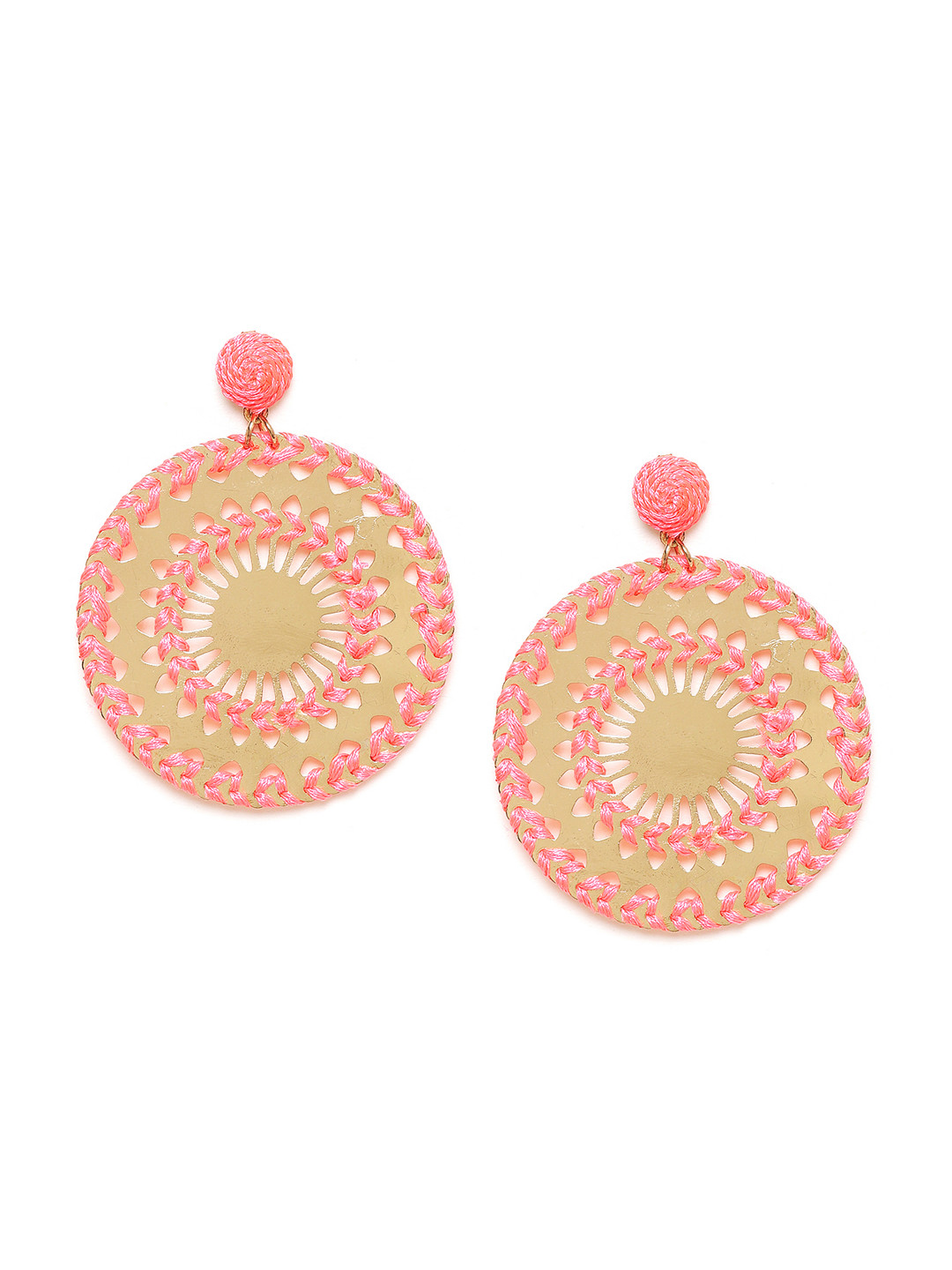 Buy Chumbak Pink & Gold Toned Circular Drop Earrings Earrings for