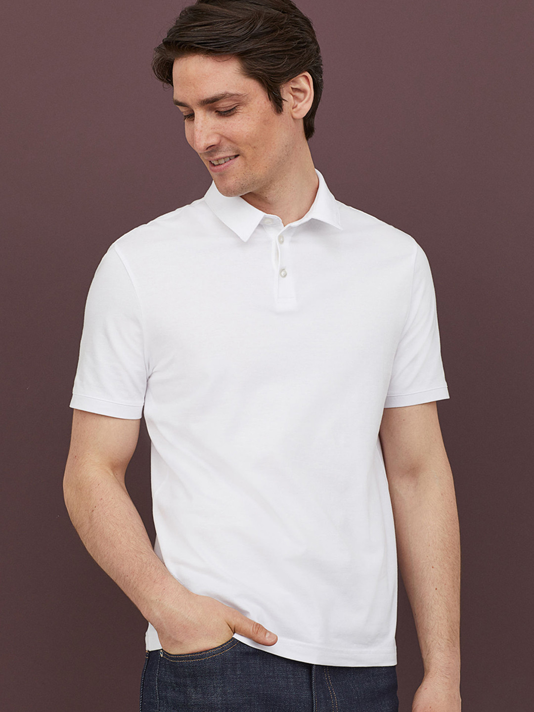 Buy H&M Men White Solid Polo Shirt Slim Fit Lounge Tshirts for Men
