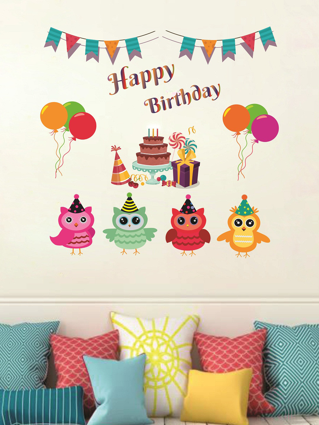 Buy WALLSTICK Red & Green Happy Birthday Large Vinyl Wall Sticker