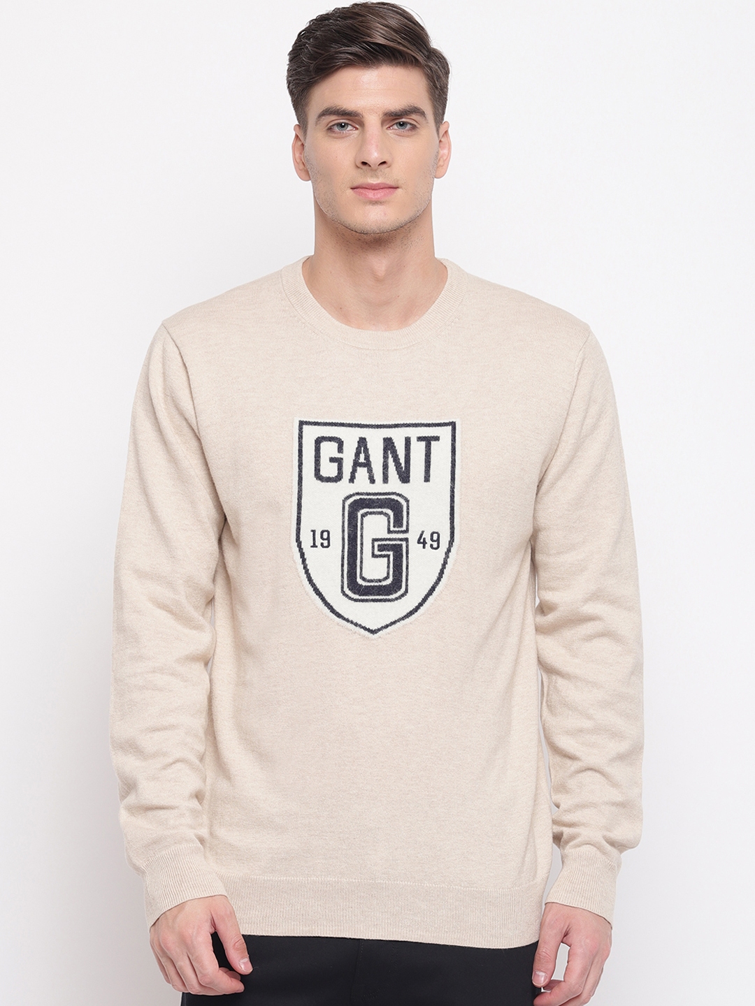 Buy GANT Men Beige Printed Pullover Sweater - Sweaters for Men 12148926 ...