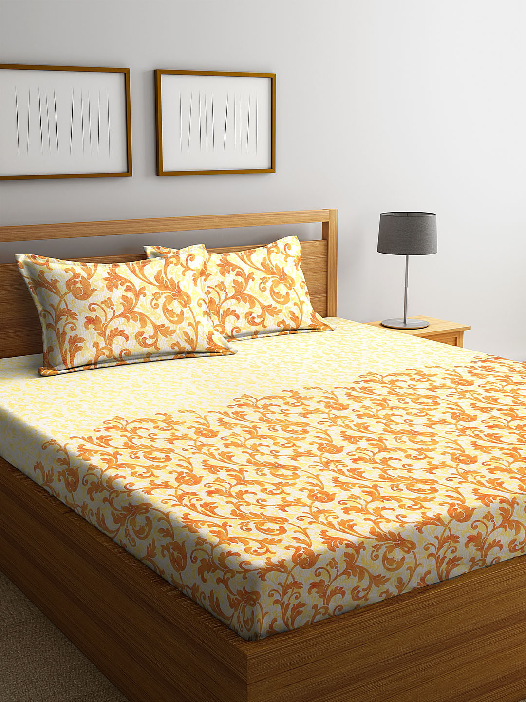 Buy BOMBAY DYEING Yellow Ethnic Motifs 180 TC Cotton 1 King Bedsheet With 2 Pillow Covers