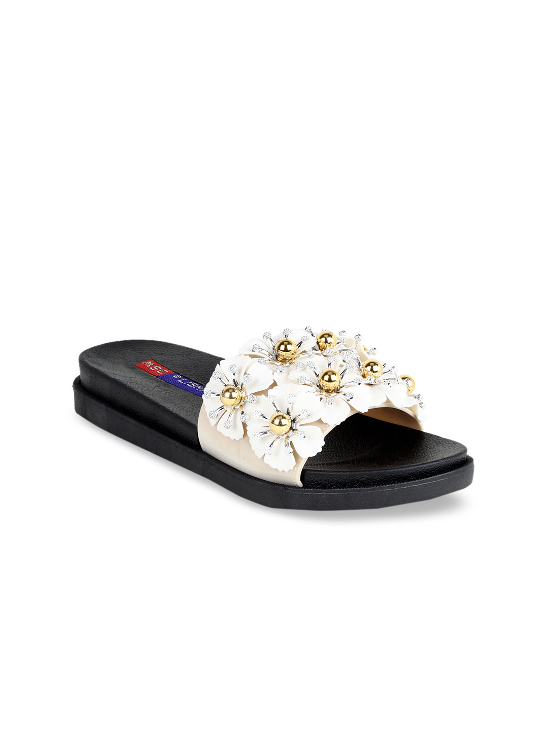 Buy MSC Women White Embellished Sliders - Flip Flops for Women 12150214 | Myntra