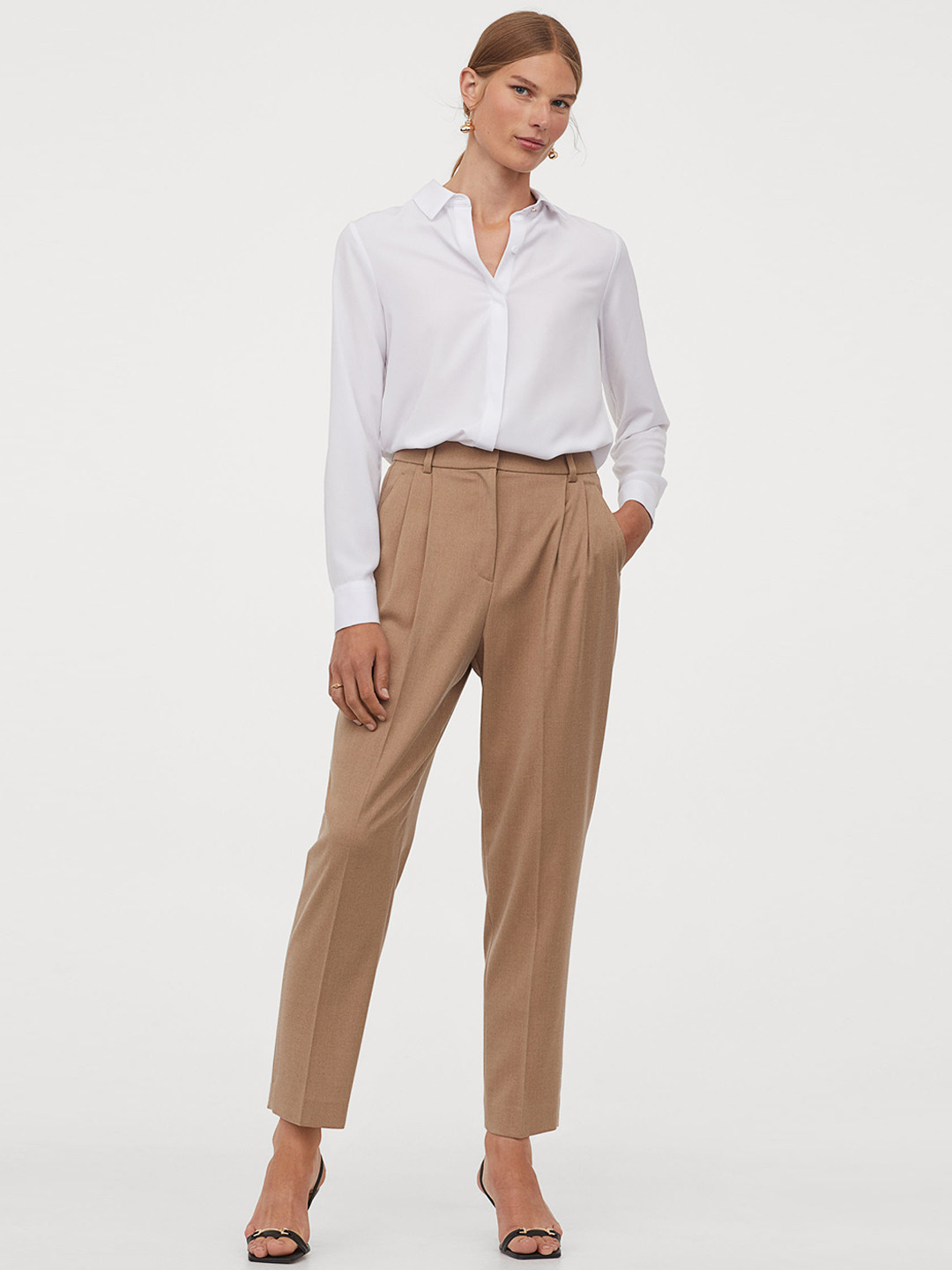 Buy H&M Women Beige Tailored Trousers Trousers for Women 12154170