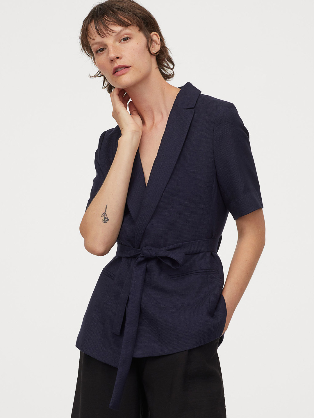Buy H&M Women Blue Short Sleeved Jacket Blazers for Women 12155596