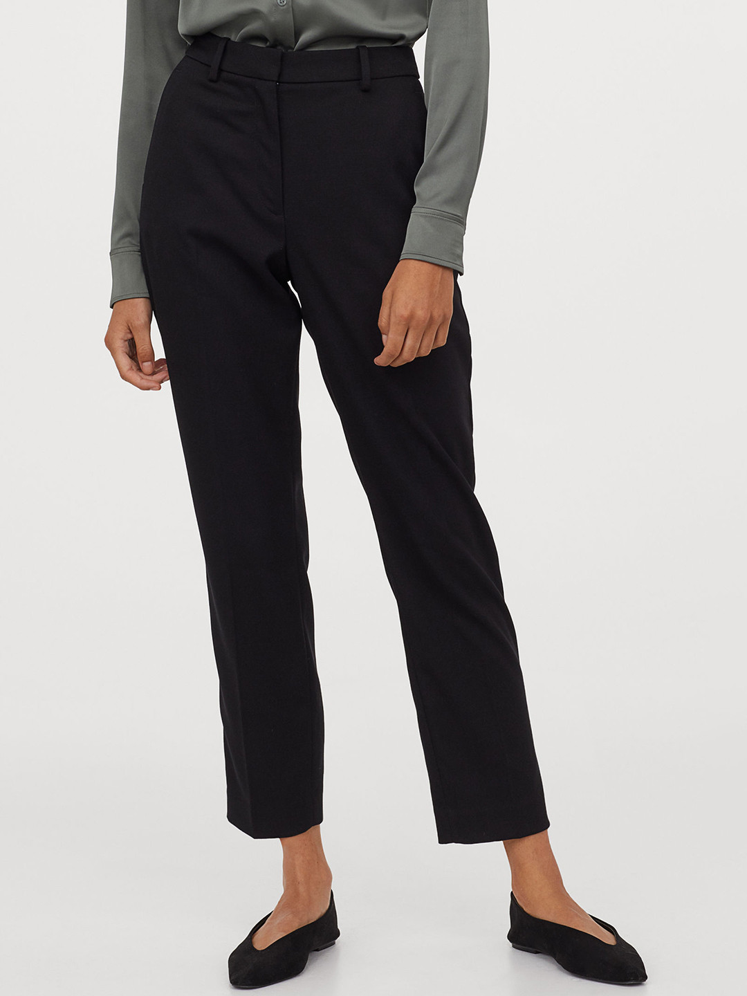Buy H&M Women Black Solid Regular Fit Solid Cigarette Trousers