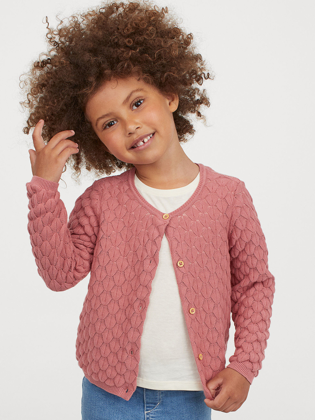 Buy H&M Girls Pink Textured Knit Cardigan Sweaters for Girls 12154034