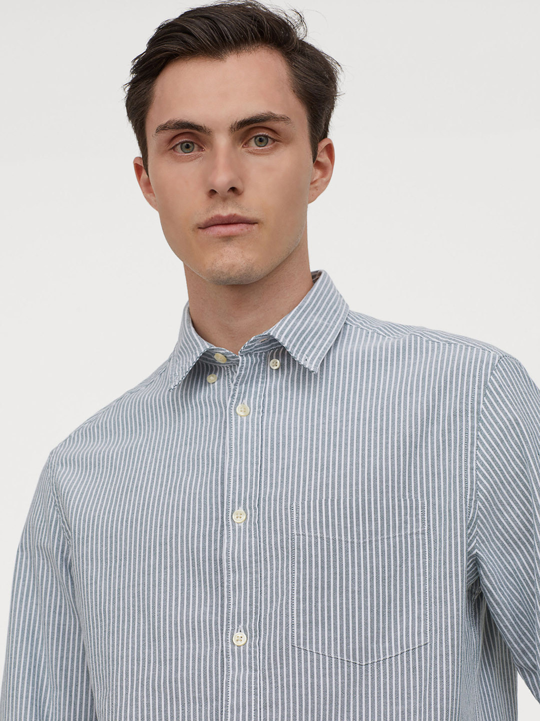 Buy H&M Men White & Green Striped Oxford Cotton Shirt Shirts for Men