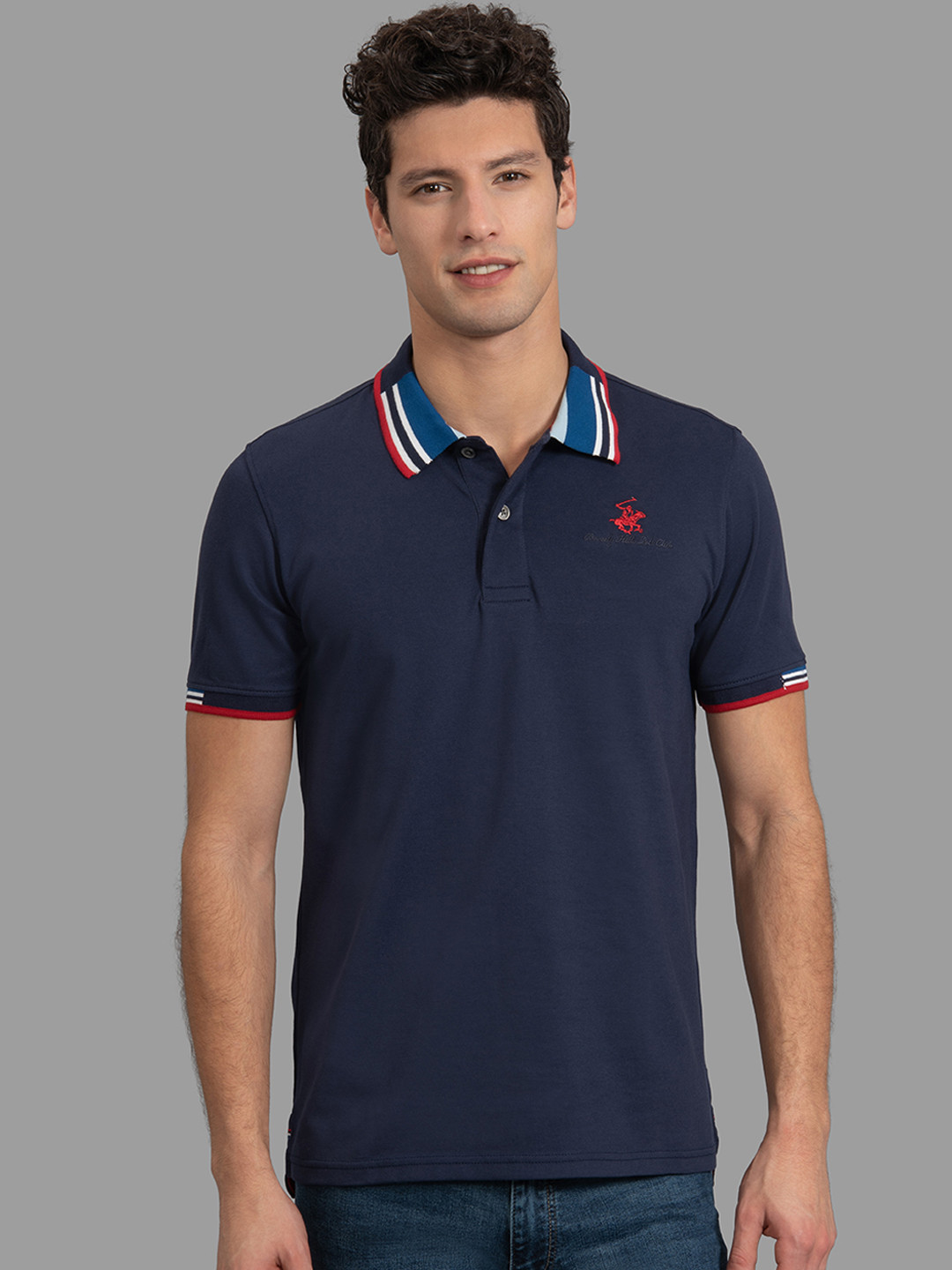 Buy Beverly Hills Polo Club Men Navy Blue Solid Polo Collar T Shirt
