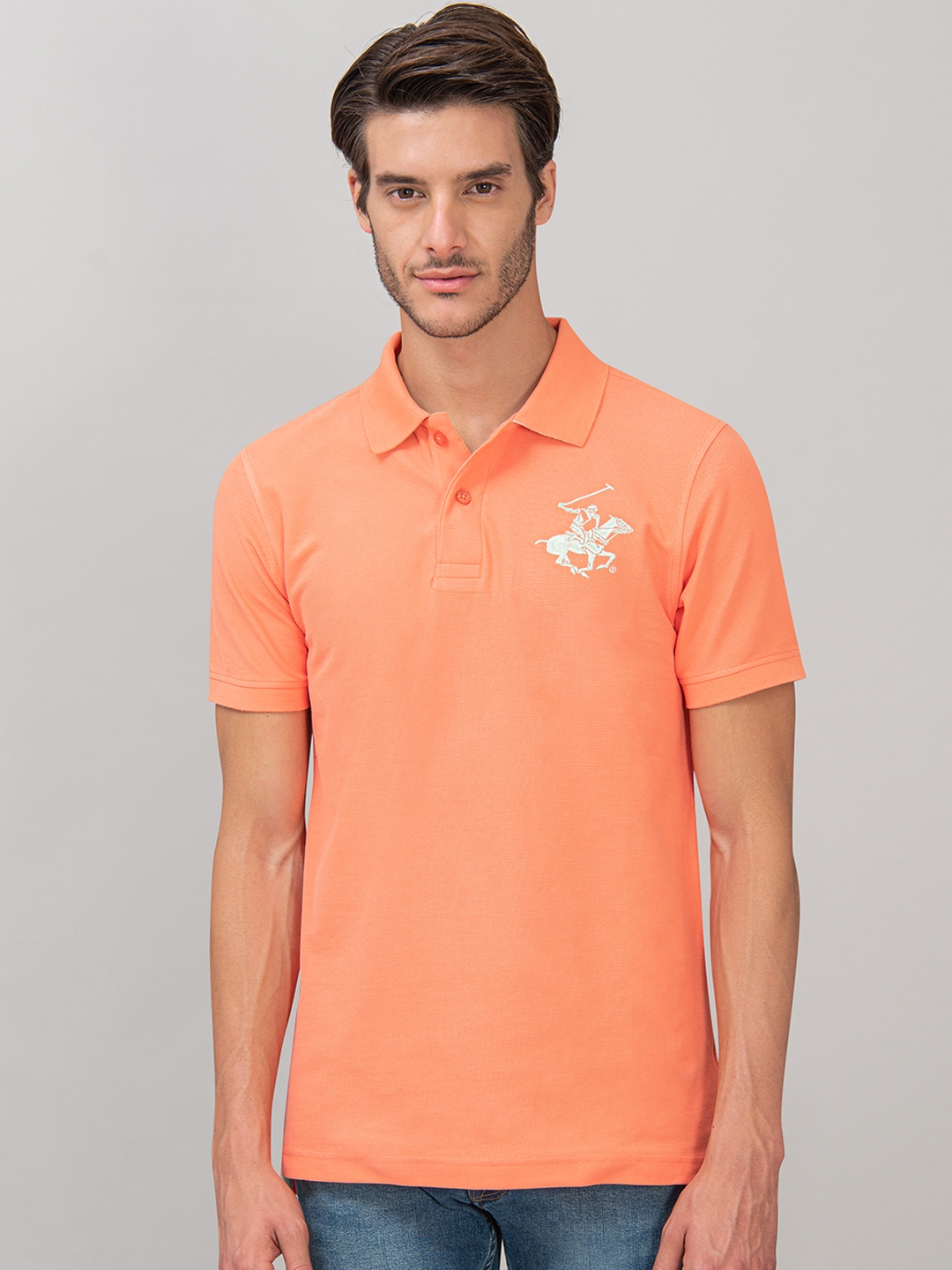 Buy Beverly Hills Polo Club Men Orange Solid Polo Collar T Shirt ...