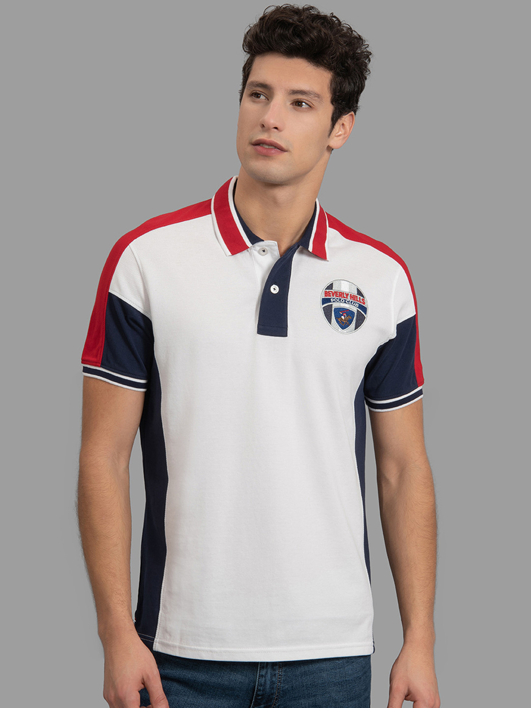 Buy Beverly Hills Polo Club Men White & Red Solid Road Block Ahead Polo