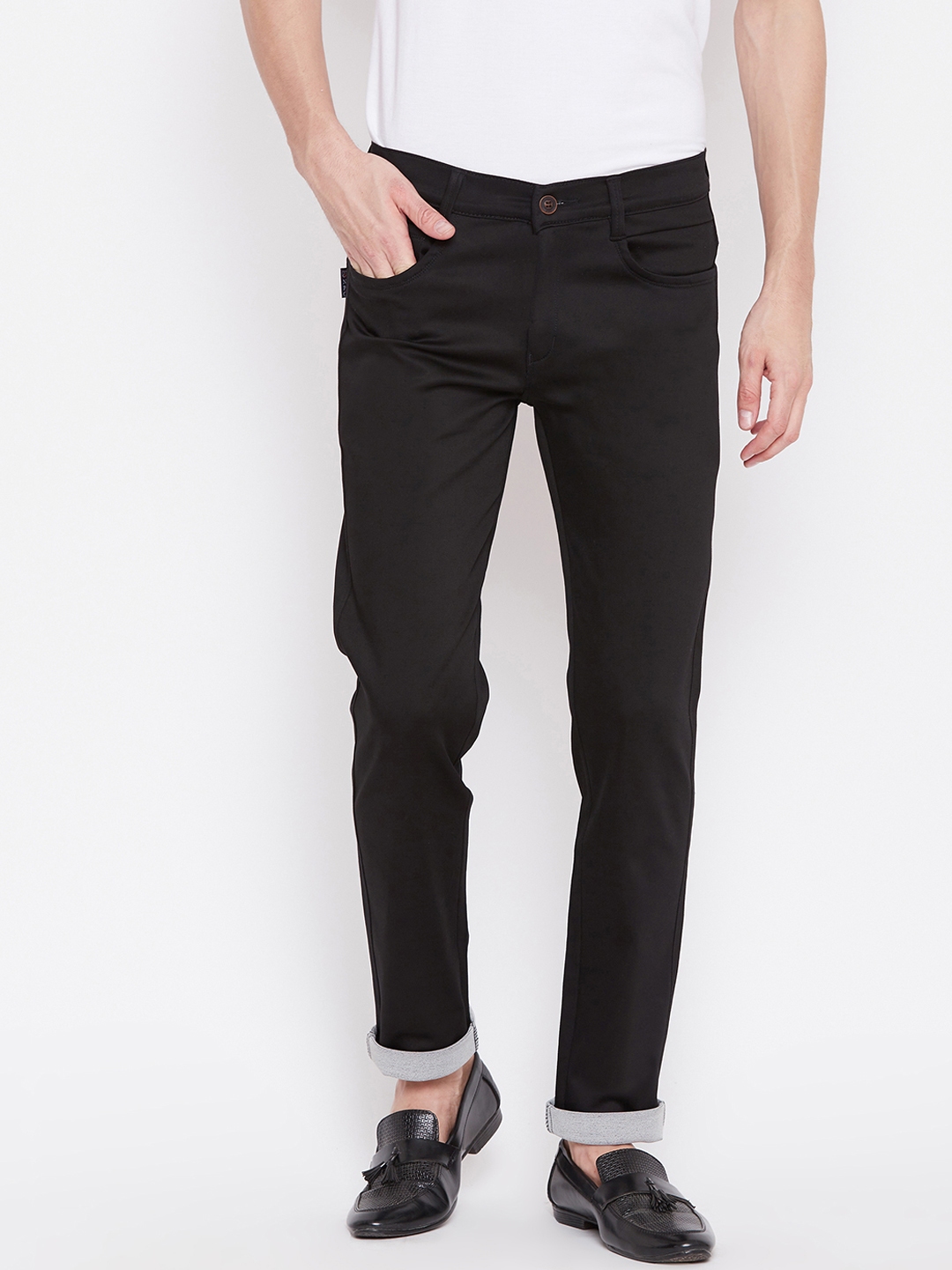 Buy Nation Polo Club Men Black Skinny Fit Solid Regular Trousers ...
