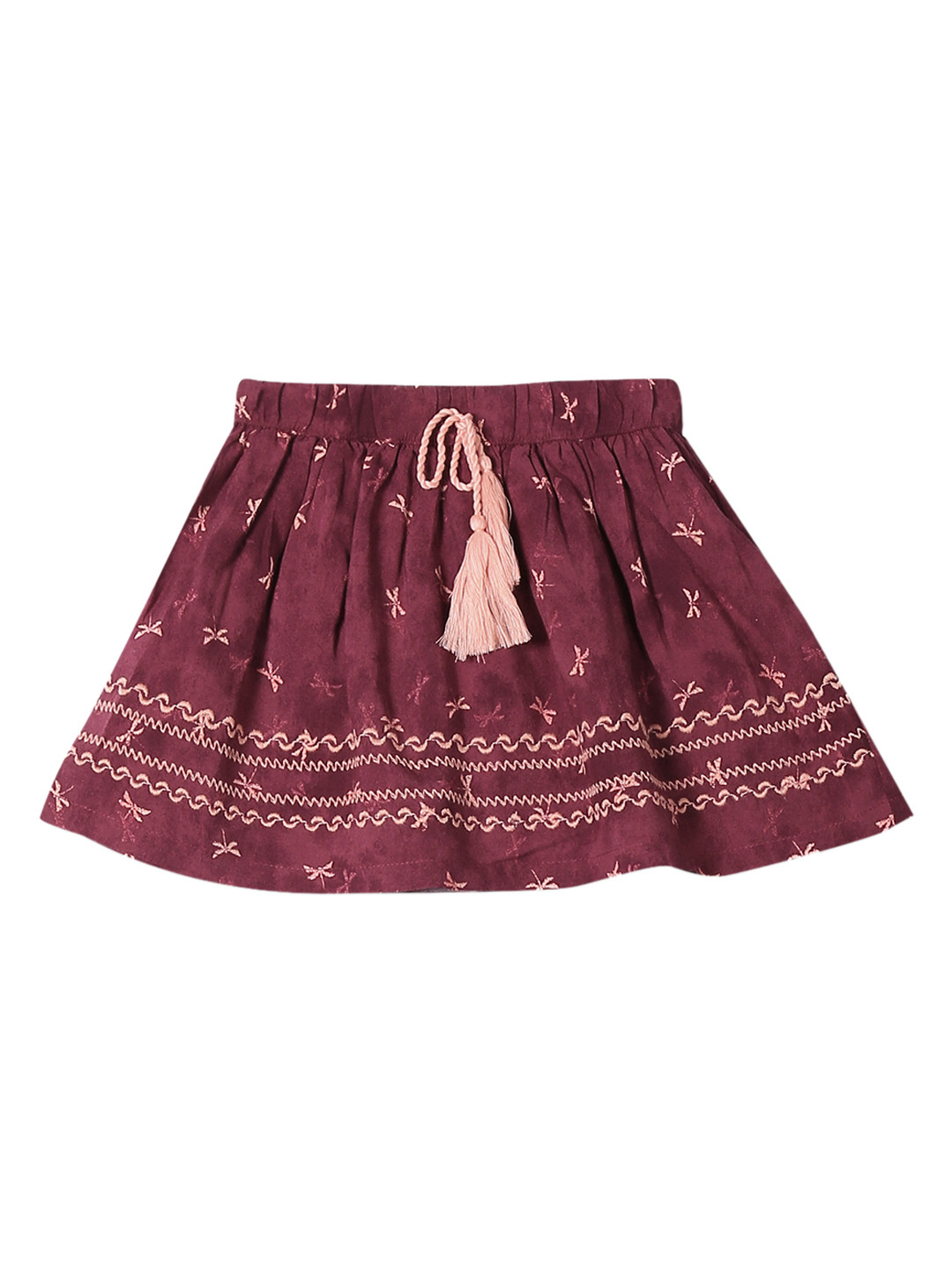 Buy Donuts Infant Girls Maroon & Peach Coloured Embroidered Flared Knee