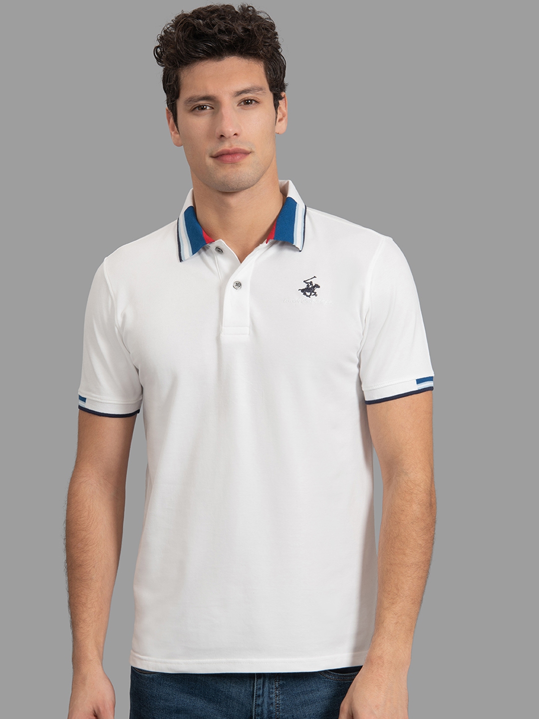 Buy Beverly Hills Polo Club Men White Solid Polo Collar T Shirt 
