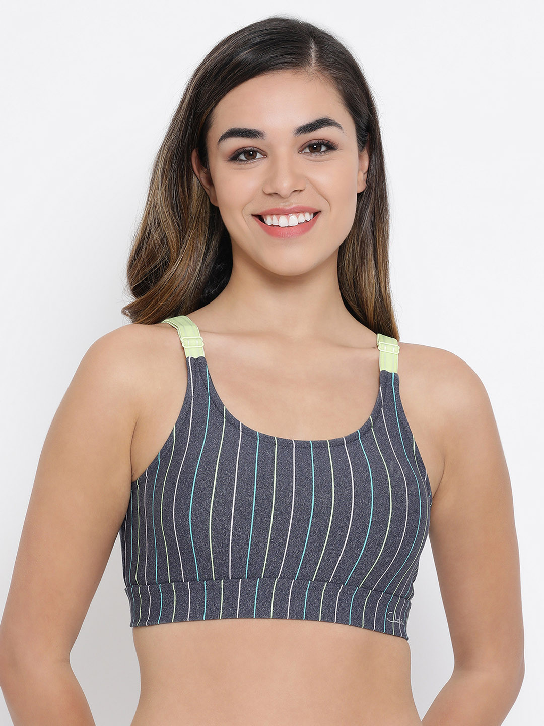 Buy Clovia Grey Striped Non Wired Lightly Padded Sports Bra