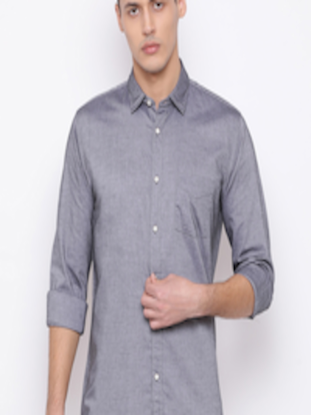 Buy Richlook Men Grey Slim Fit Solid Casual Shirt - Shirts for Men ...