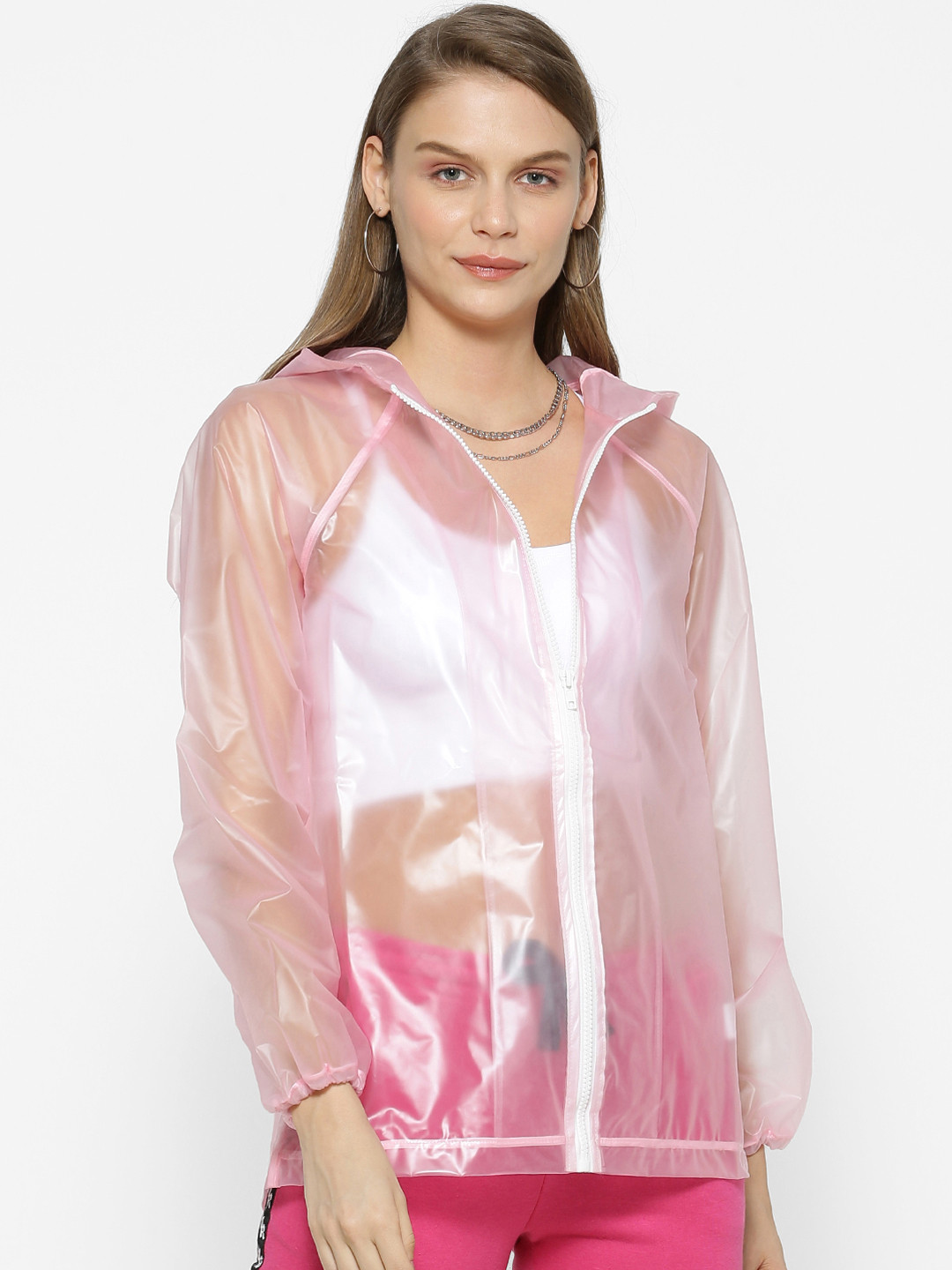 Buy FOREVER 21 Women Pink Transparent Rain Jacket Rain