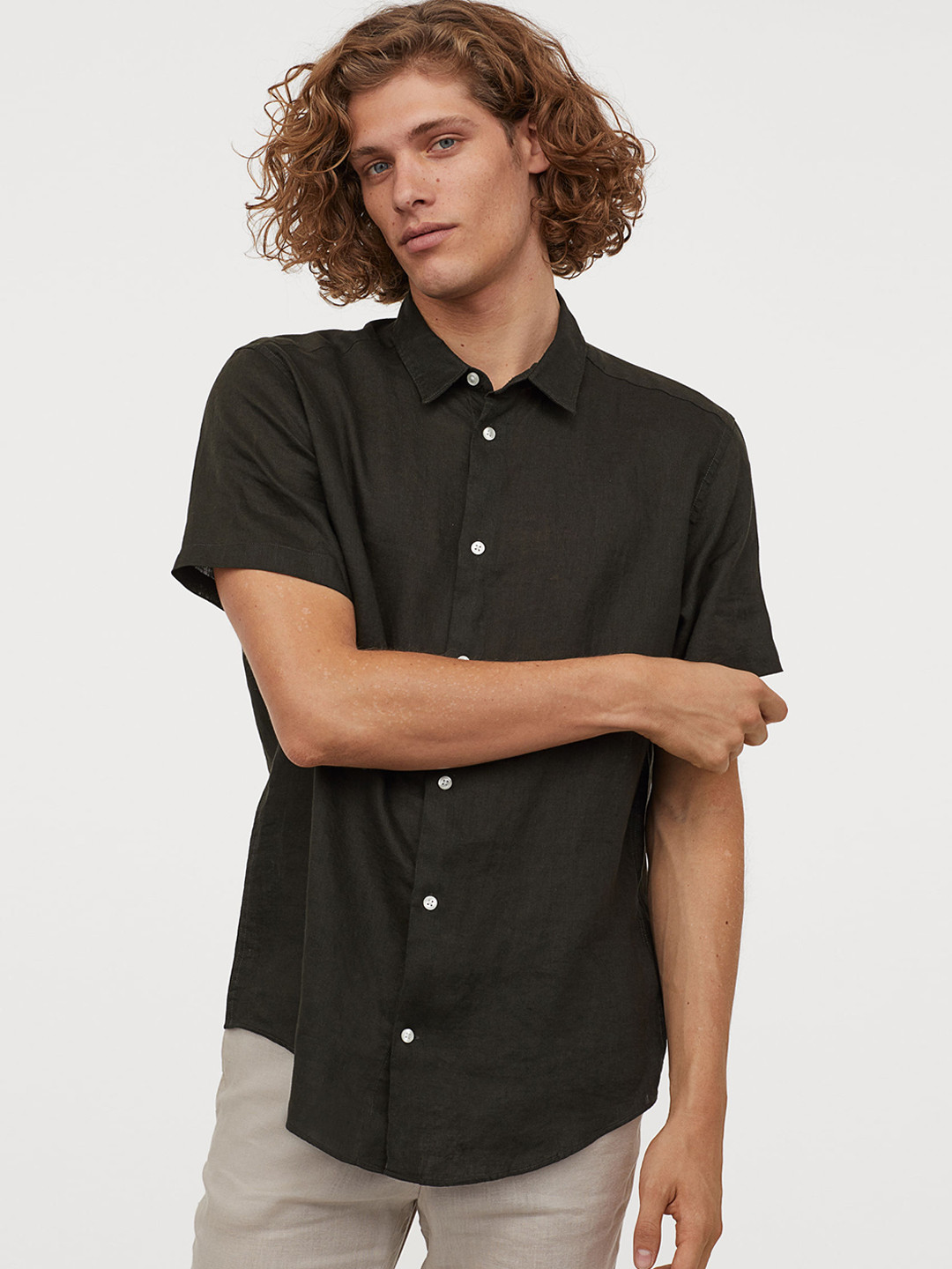 Buy H&M Men Green Solid Regular Fit Linen Shirt Shirts for Men