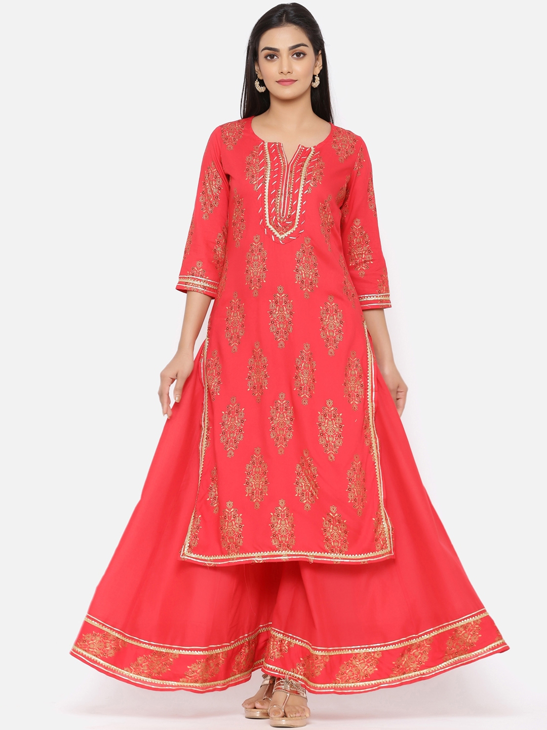 Buy Ishin Women Red Printed Kurta With Sharara - Kurta Sets for Women ...