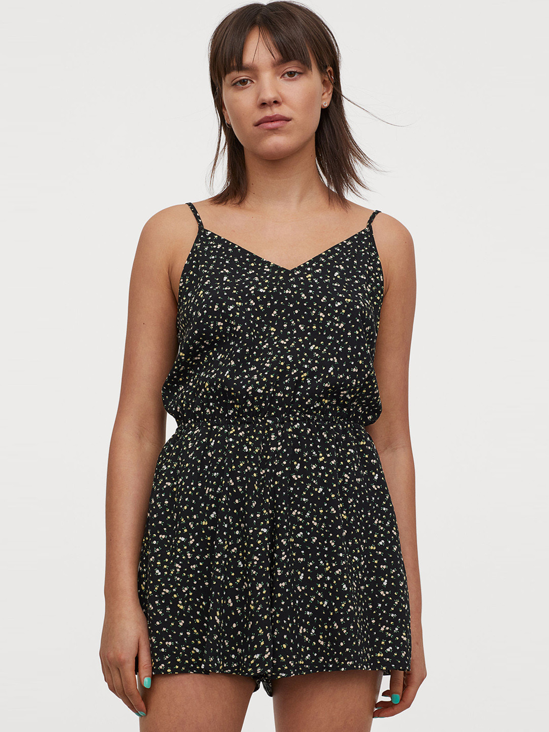 Buy H&M Women Black Printed V Neck Playsuit Jumpsuit for Women