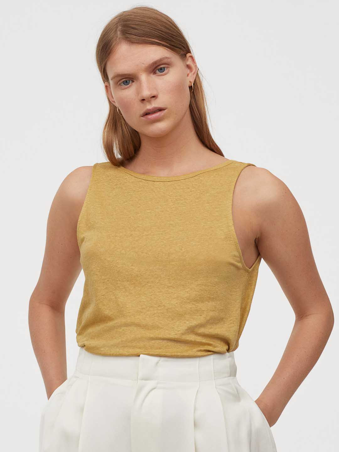 Buy H&M Women Yellow Linen Vest Top Tops for Women 12039576 Myntra