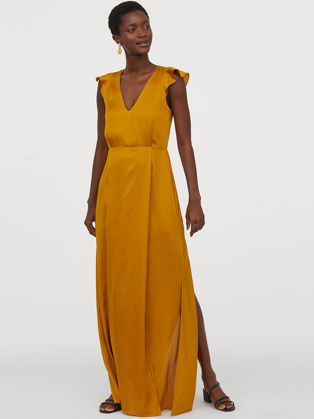 Buy H&M Yellow Solid Long Satin Dress Dresses for Women 12038796 Myntra