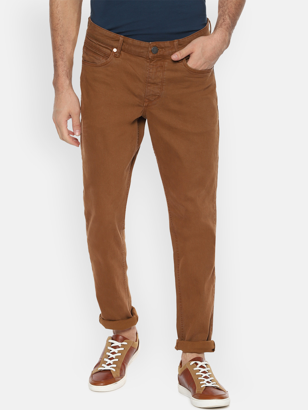 Buy Louis Philippe Jeans Men Brown Slim Fit Mid Rise Clean Look