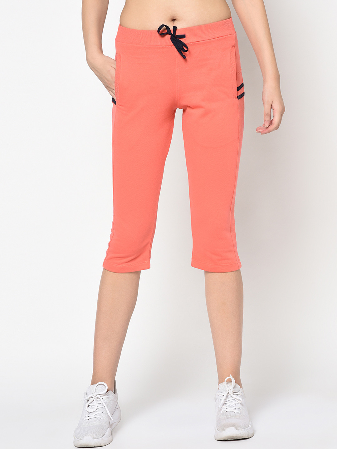 Buy FEMEA Women Peach Coloured Solid Slim Fit Capris Capris for Women