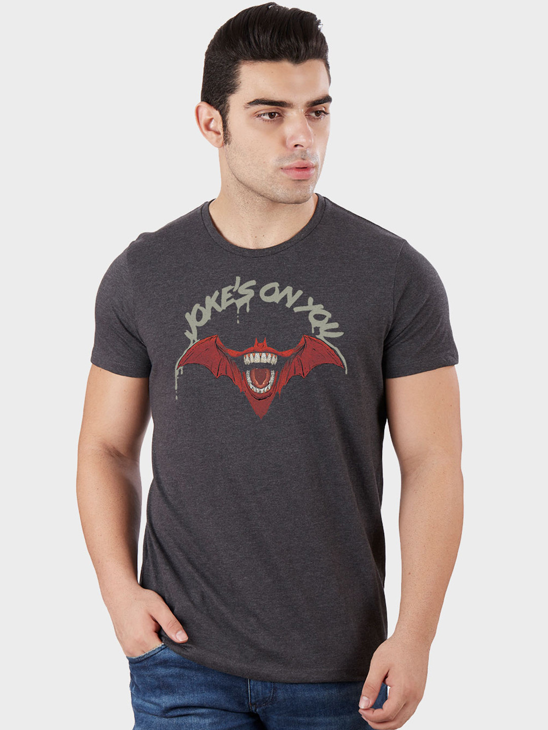 Buy Free Authority Men Grey Joker Printed Round Neck T Shirt Tshirts