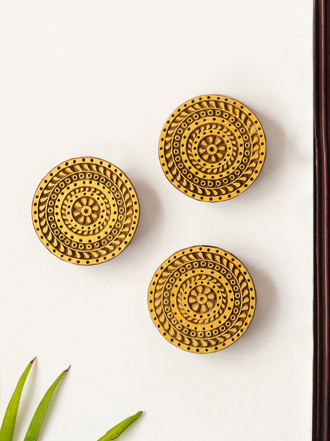 Buy ExclusiveLane Set Of 3Yellow Mandala Triplets Wooden Wall Hangings