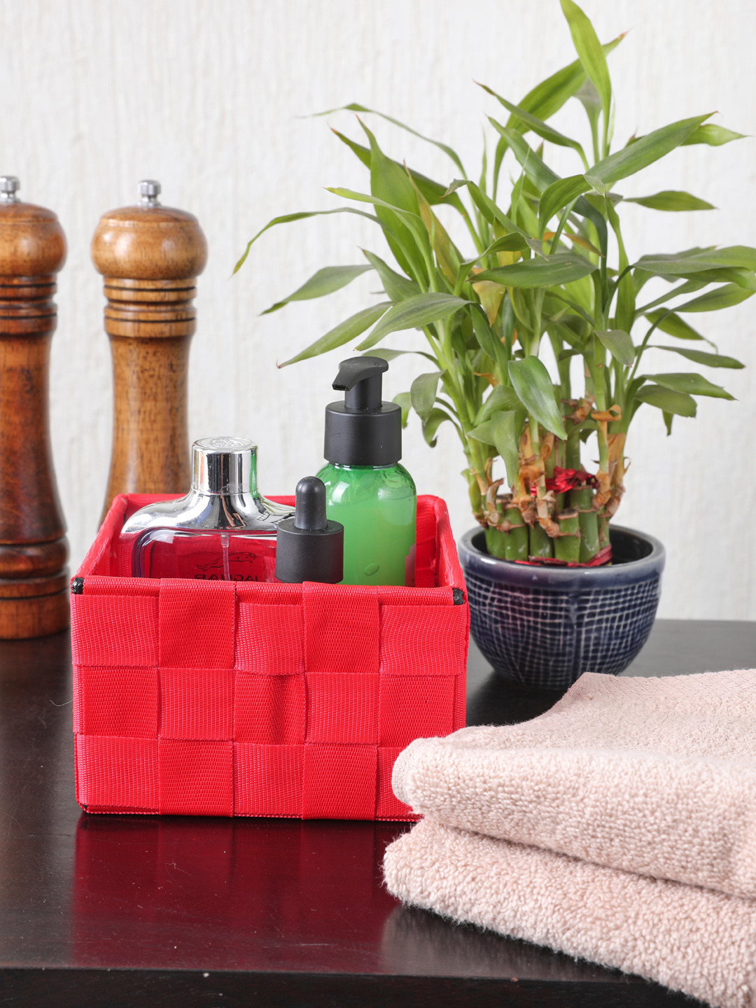 Buy My Gift Booth Red Solid Woven Waterproof Small Storage Cube Box