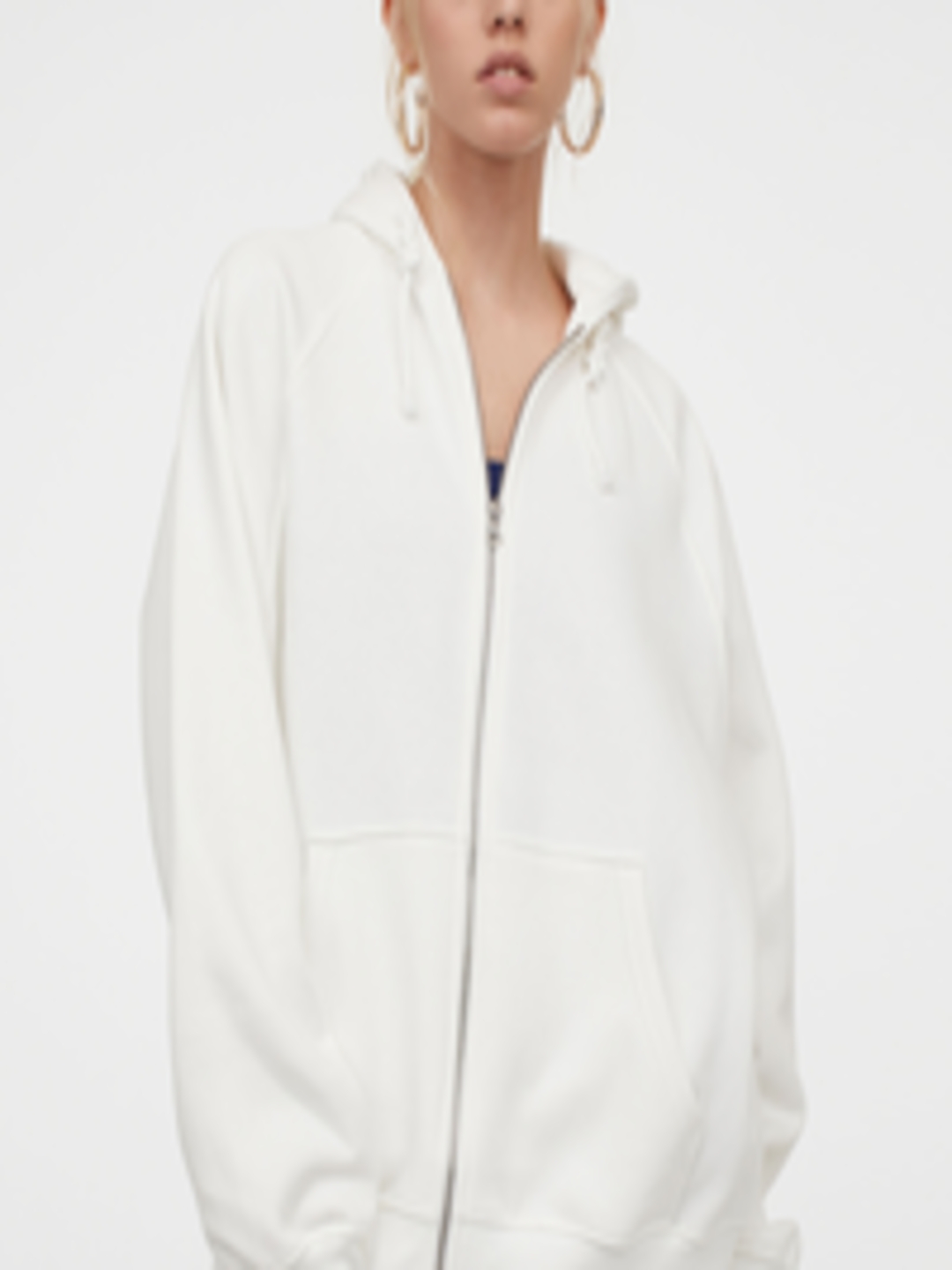 Buy H&M Women White Solid Oversized Zip Through H\Hoodie - Sweatshirts