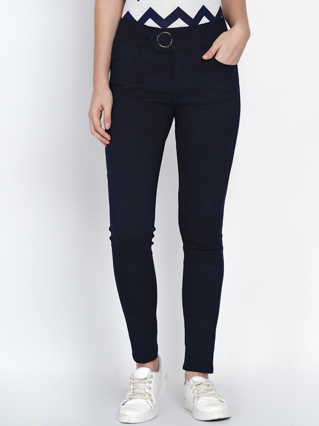Buy Deal Jeans Women Navy Blue Slim Fit Solid Chinos - Trousers for ...