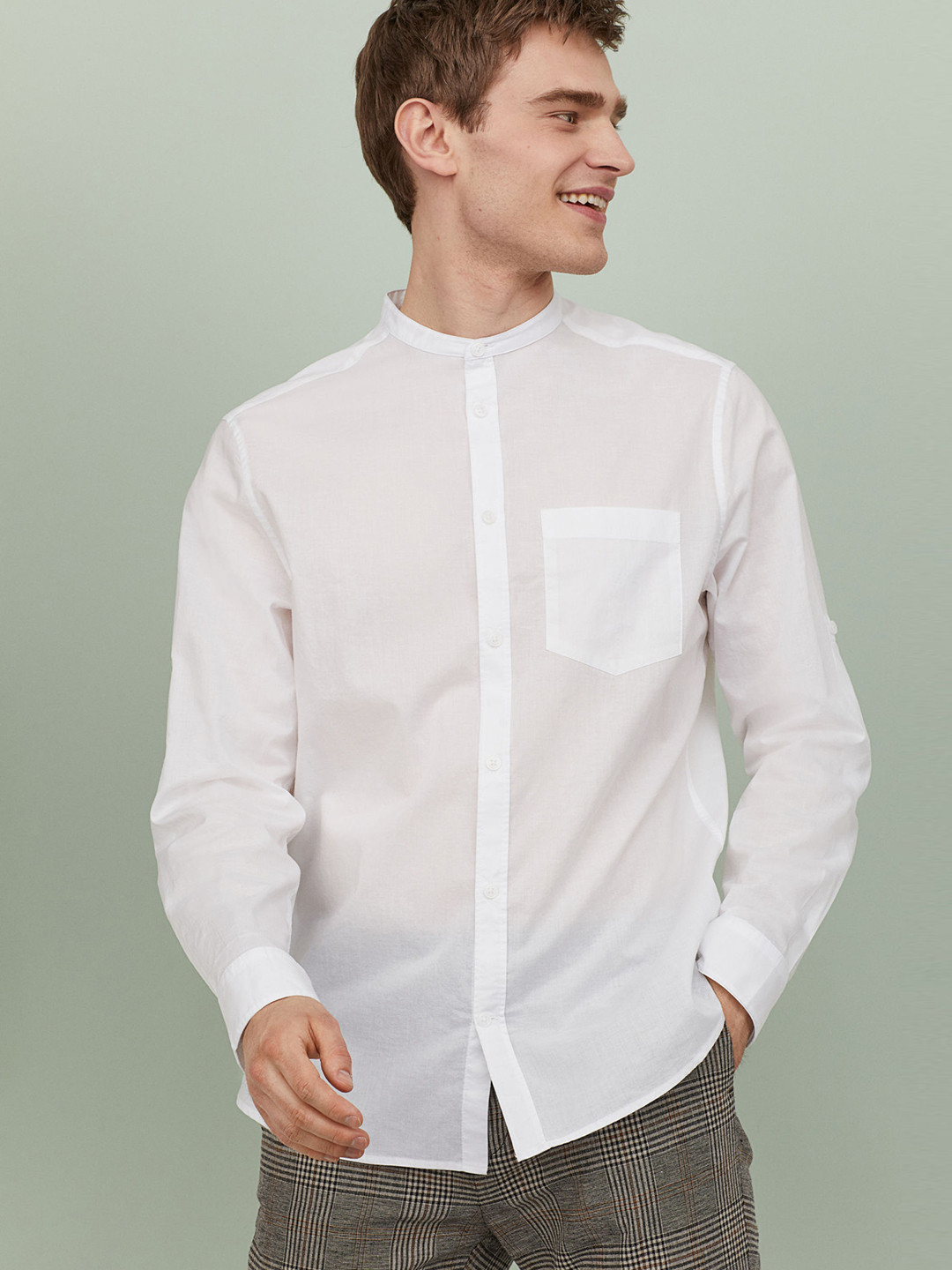 Buy H&M Men White Grandad Shirt Regular Fit Shirts for Men 12264850