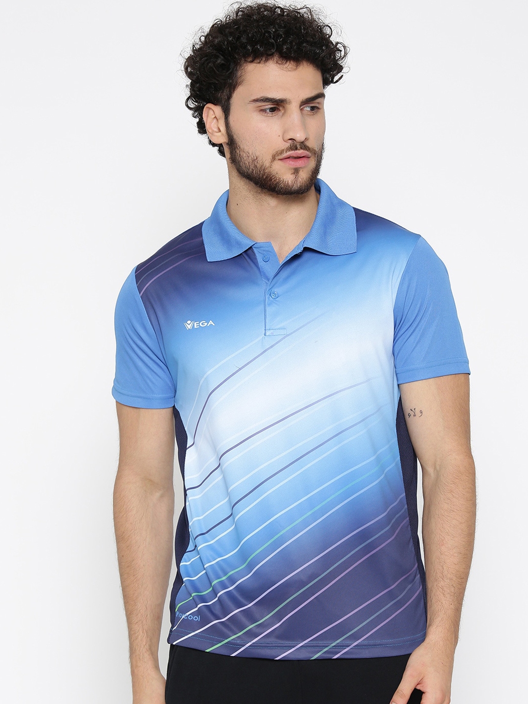 Buy VEGA Men Blue Printed Polo Collar Dryfit T Shirt - Tshirts for Men 