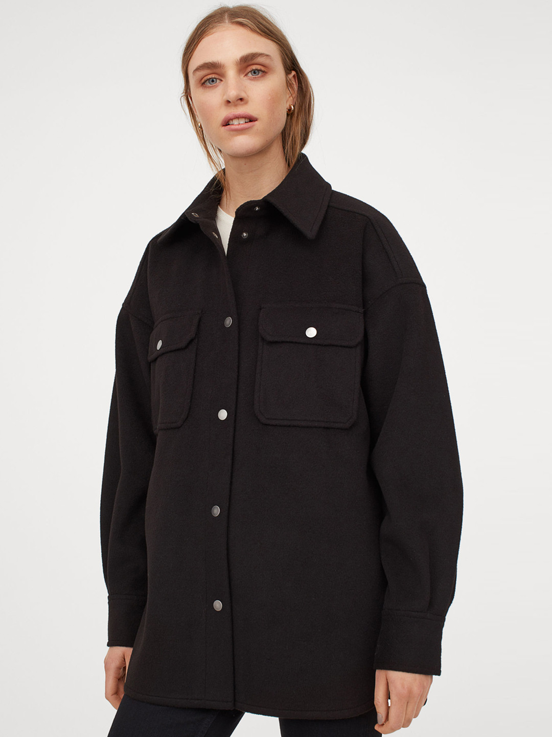 Buy H&M Women Black Felted Shacket - Jackets for Women 12265090 | Myntra
