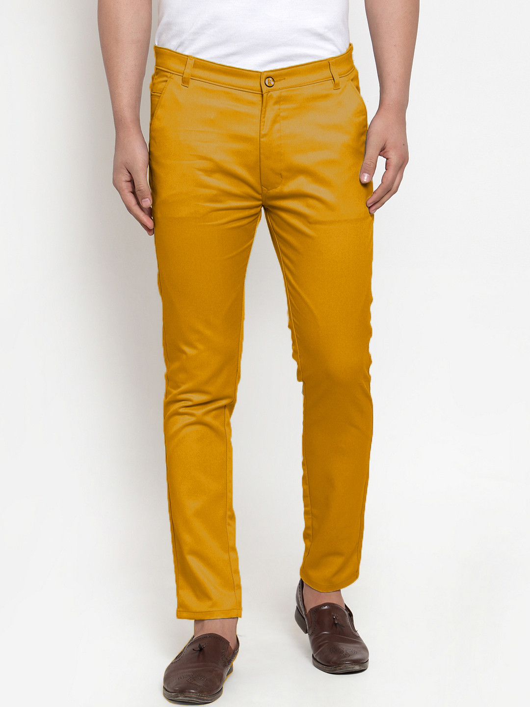 Buy JAINISH Men Mustard Smart Slim Fit Solid Regular Trousers