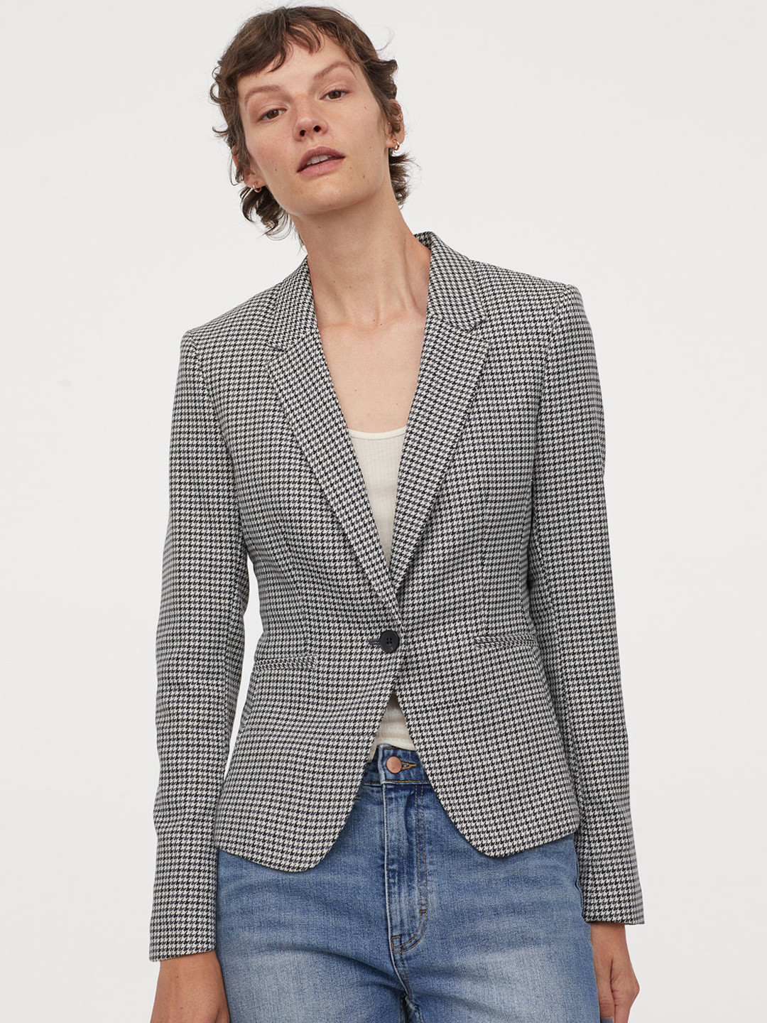 Buy H&M Women Black & White Printed Fitted Jacket Blazers for Women