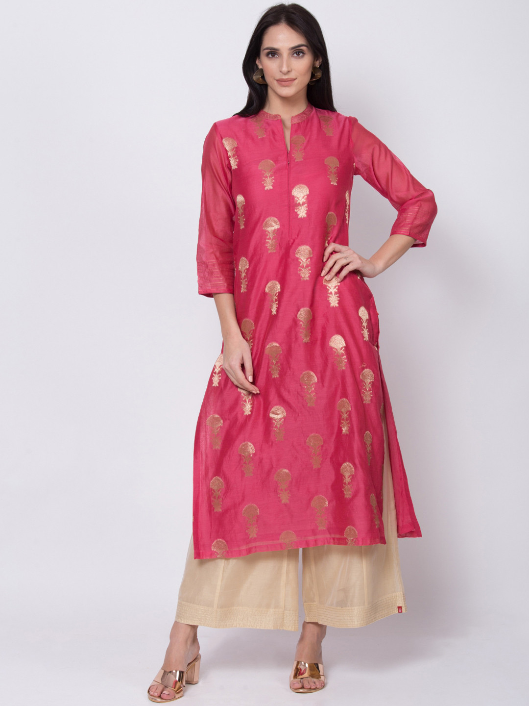 Buy Biba Women Pink Embroidered Straight Kurta Kurtas for Women