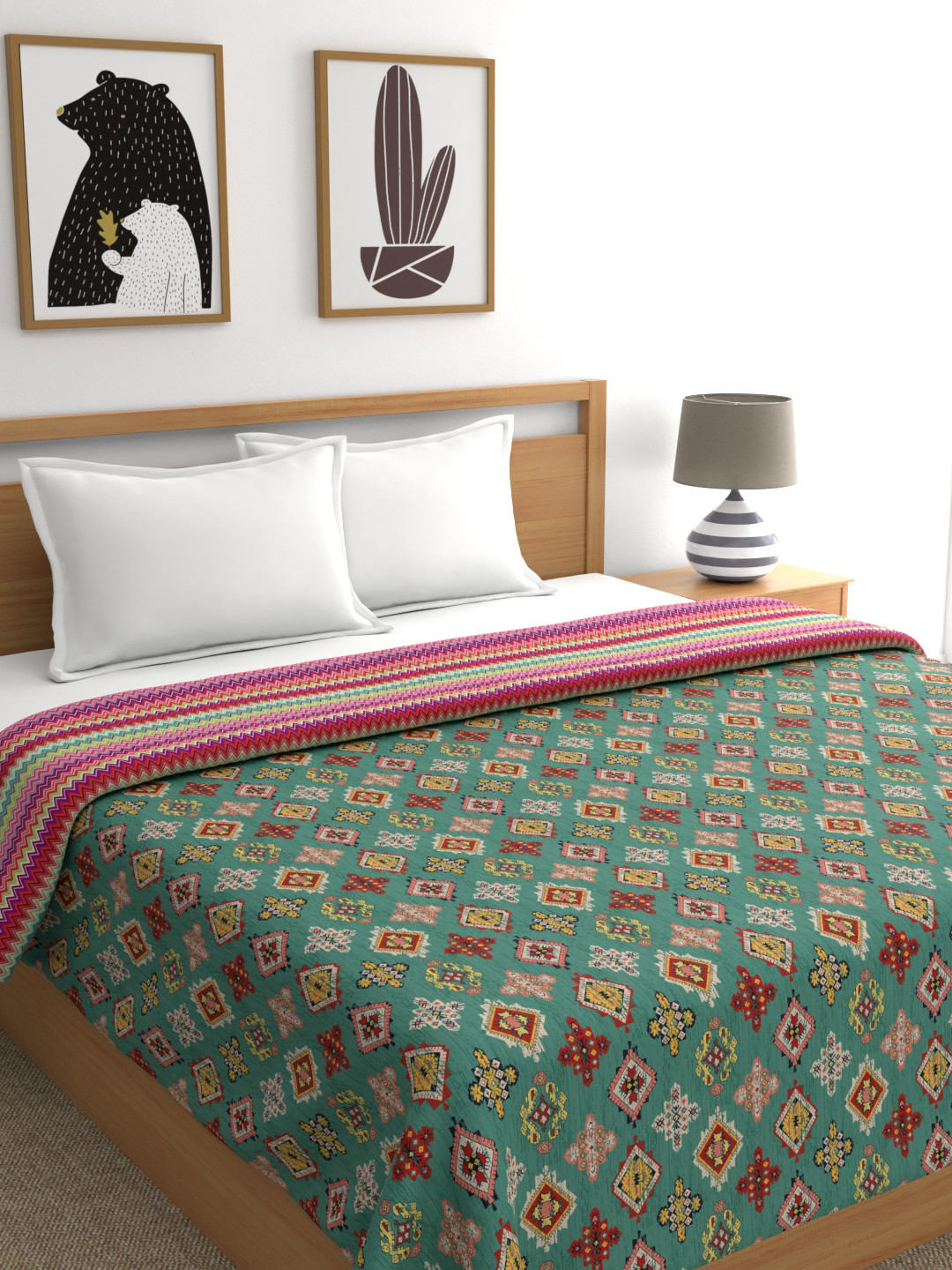 Buy Portico New York Green & Red Geometric AC Room 110 GSM Double Bed