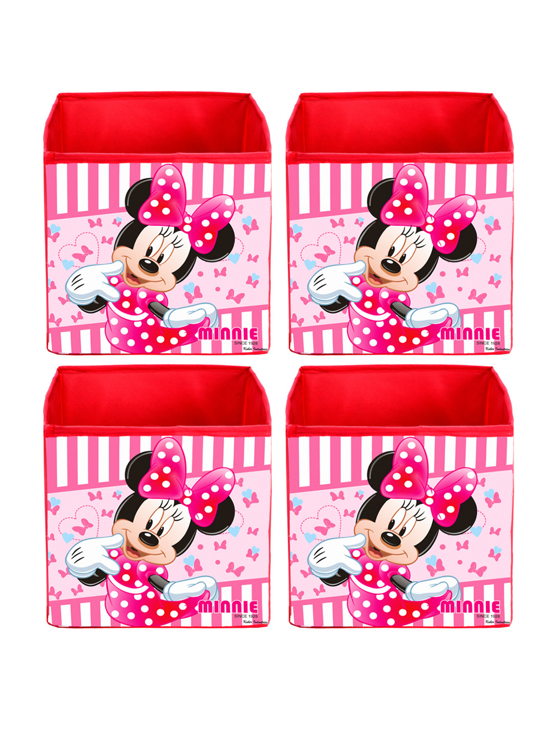 Buy Kuber Industries Set Of 4 Pink Disney Minnie Printed Foldable Storage Boxes With Handle ...