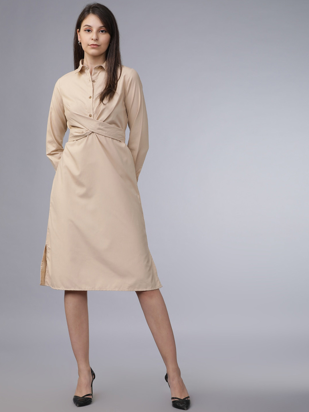 Buy Tokyo Talkies Women Beige Solid Shirt Style Dress - Dresses for Women 12289158 | Myntra